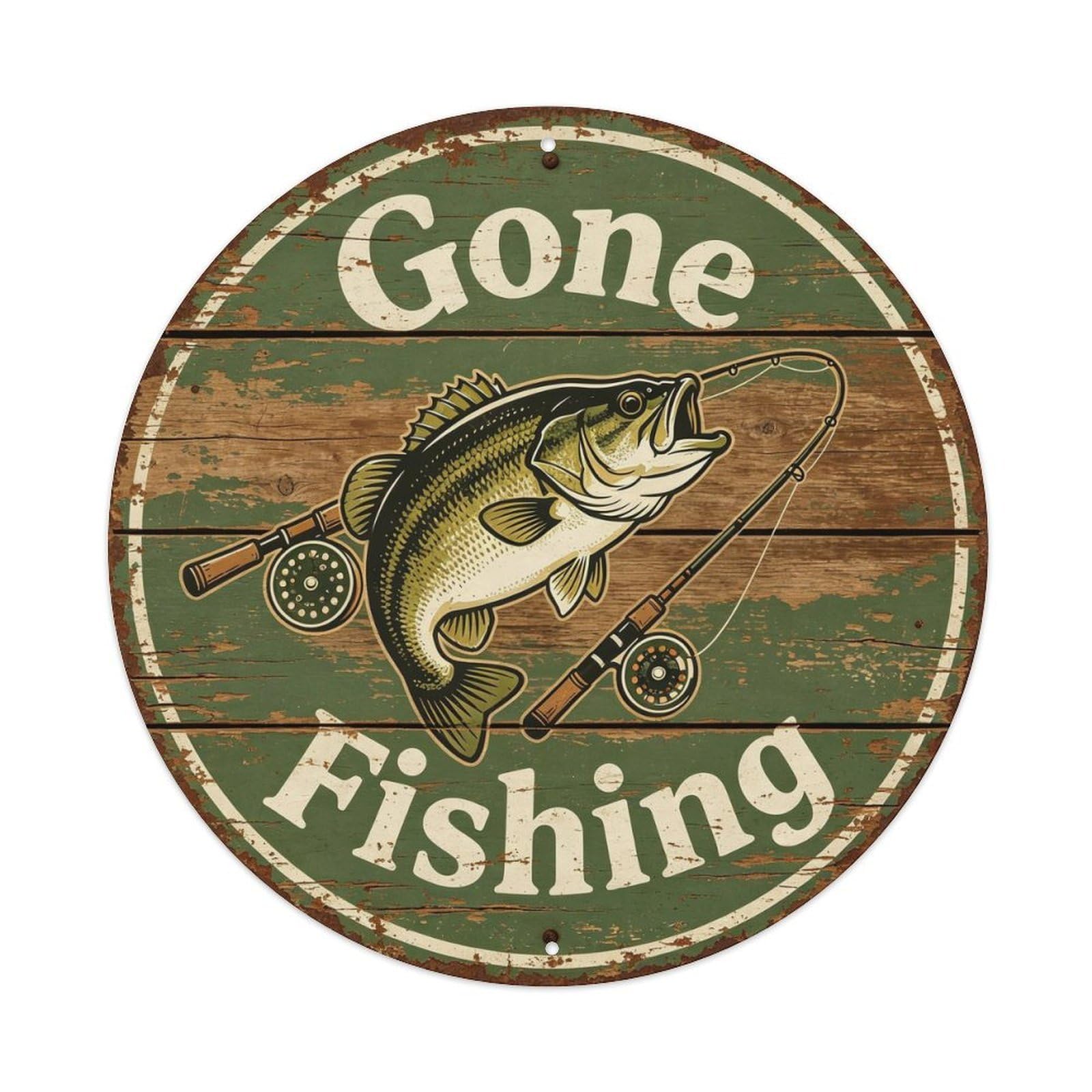 Retro Gone Fishing Metal Tin Sign Plaque