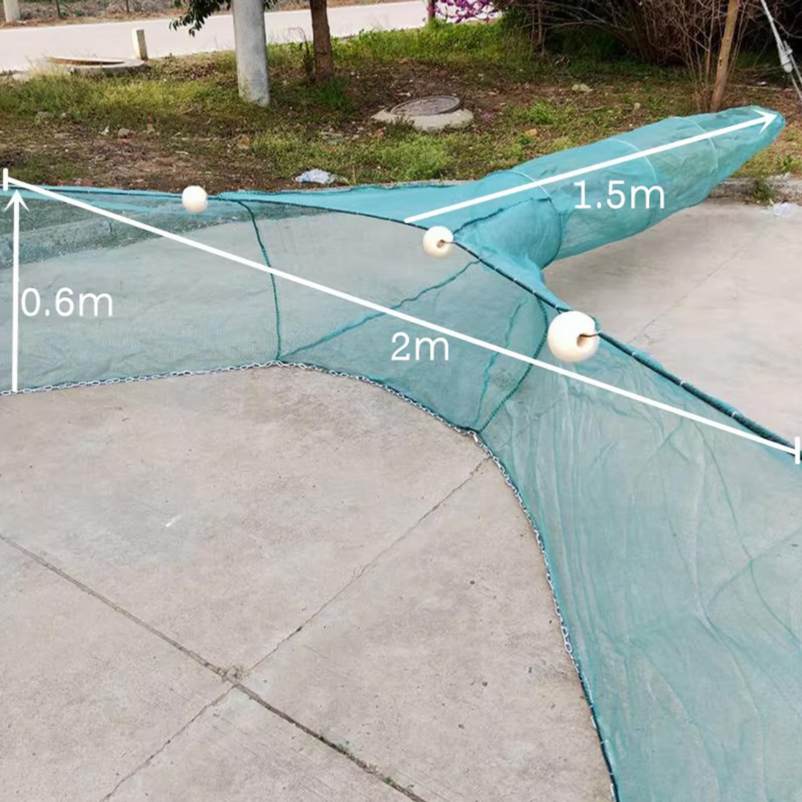Lawaia Redes de camarones para camarones, trampa portátil para cangrejos de río, red de pesca de río, accesorios de jaula de pesca con flotador y cadena, malla pequeña 2M/3M/4M/5M/6M/8M/10M