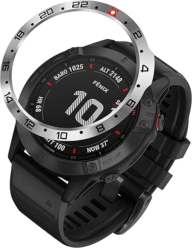 BaiHui Anillo de bisel de acero inoxidable compatible con reloj Garmin Fenix 66 Pro, cubierta adhesiva de anillo de bisel antiarañazos y protector