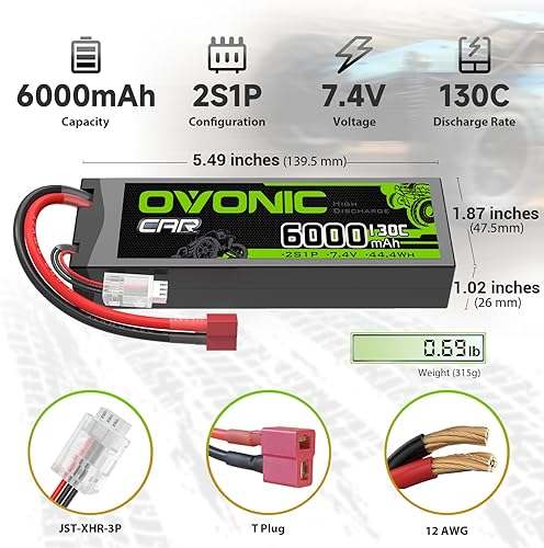 Miniatura 2 de OVONIC 2S LiPo Batería 6000mAh 7.4V 130C RC Batería con Dean-Estilo T Conector