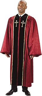 Burgundy Jacquard Pulpit Robe with Embroidered Gold Crosses Available in Small, Medium, Large, X-large