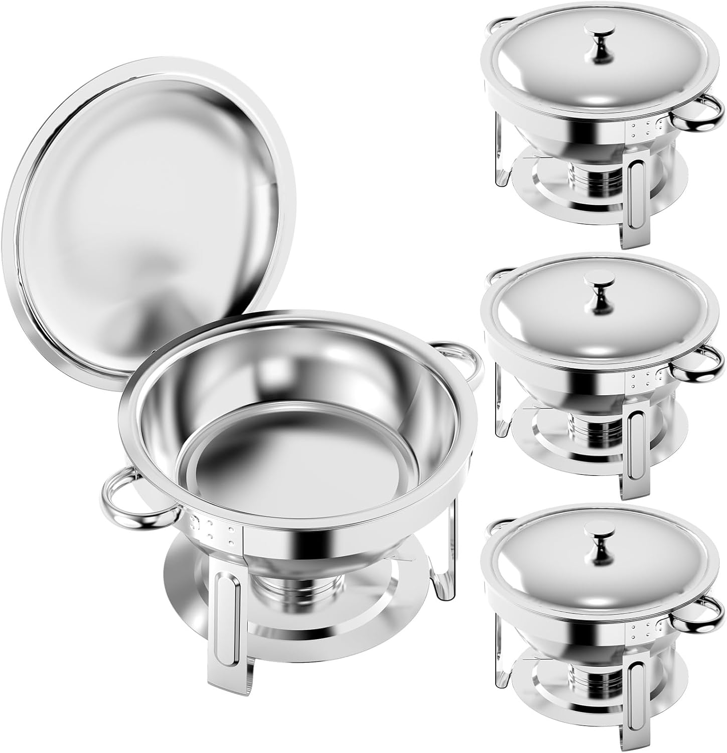 VorChe 4 Pack Chafing Dishes for Buffet Set, 6QT Round Stainless Steel Chafing Dish Buffet Set Buffet Warmers for Catering, Weddings and Parties