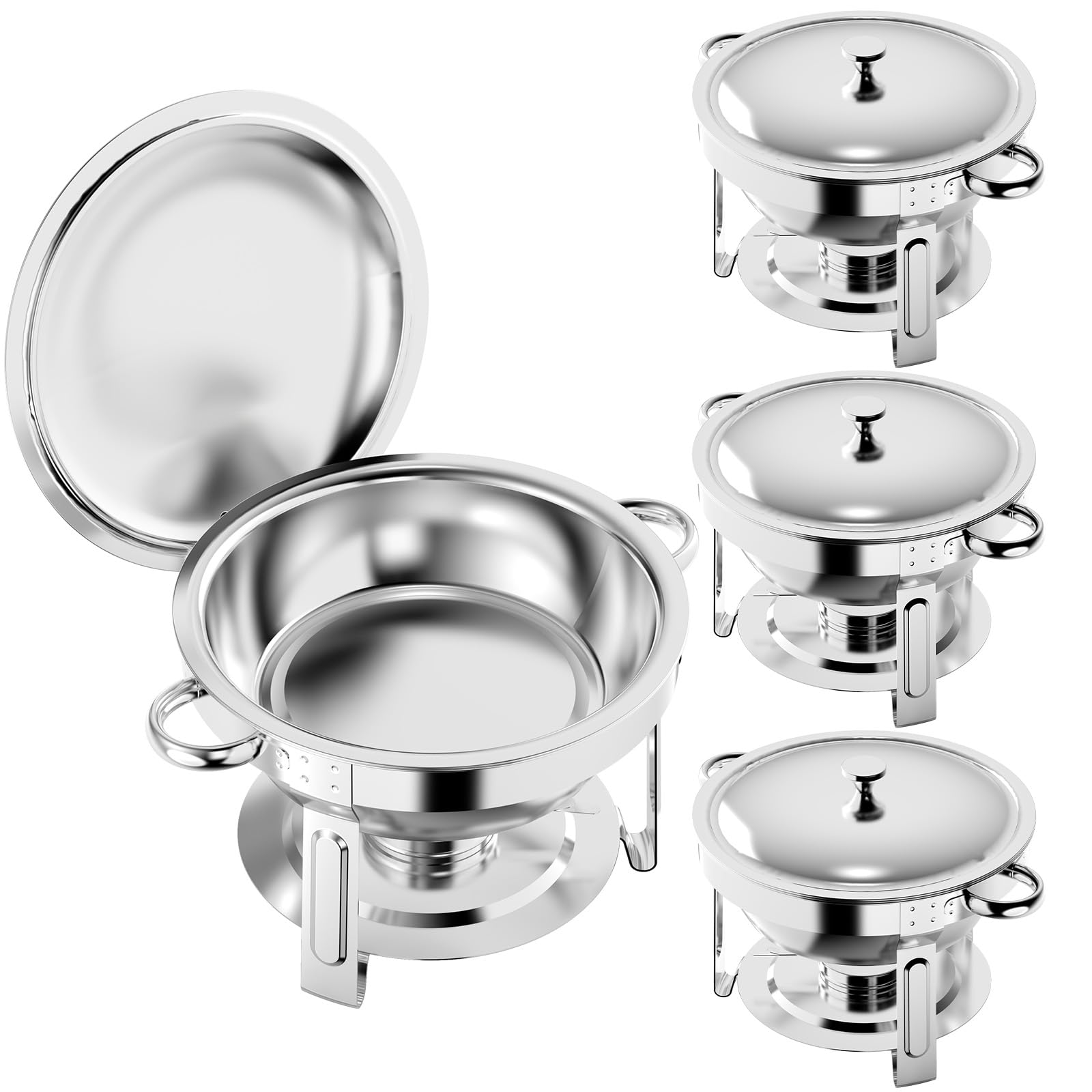 VorChe 4 Pack Chafing Dishes for Buffet Set, 6QT Round Stainless Steel Chafing Dish Buffet Set Buffet Warmers for Catering, Weddings and Parties