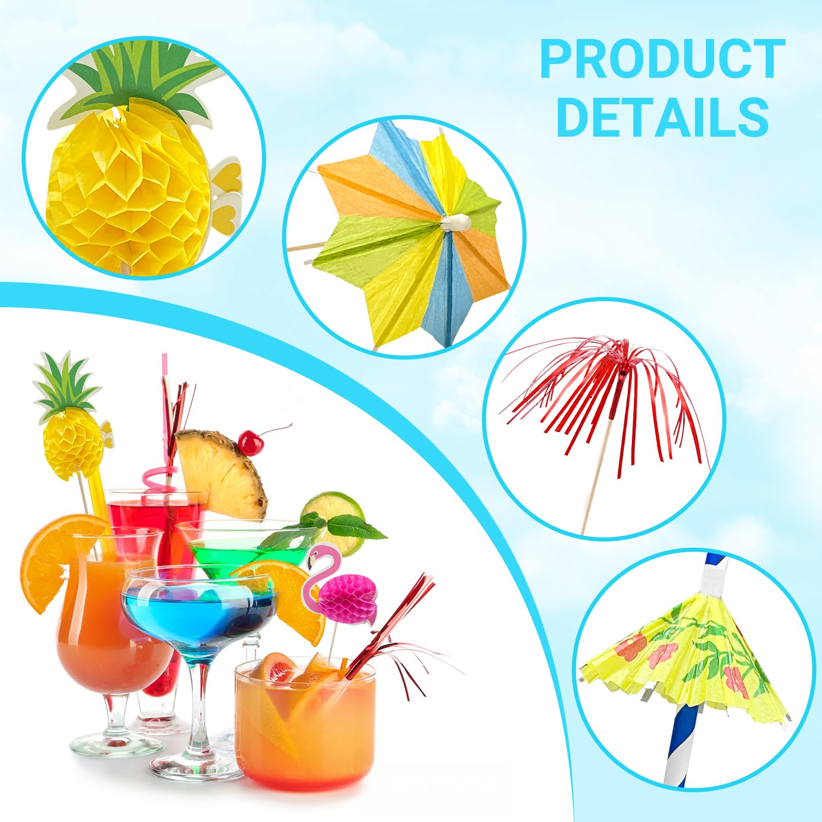 80 Piezas decoración de cócteles，Cocktail sombrillas，Palos de Fuegos Artificiales para Fiesta Playa cumpleaños Boda Bebidas Tarta Fruta (Mezcla)