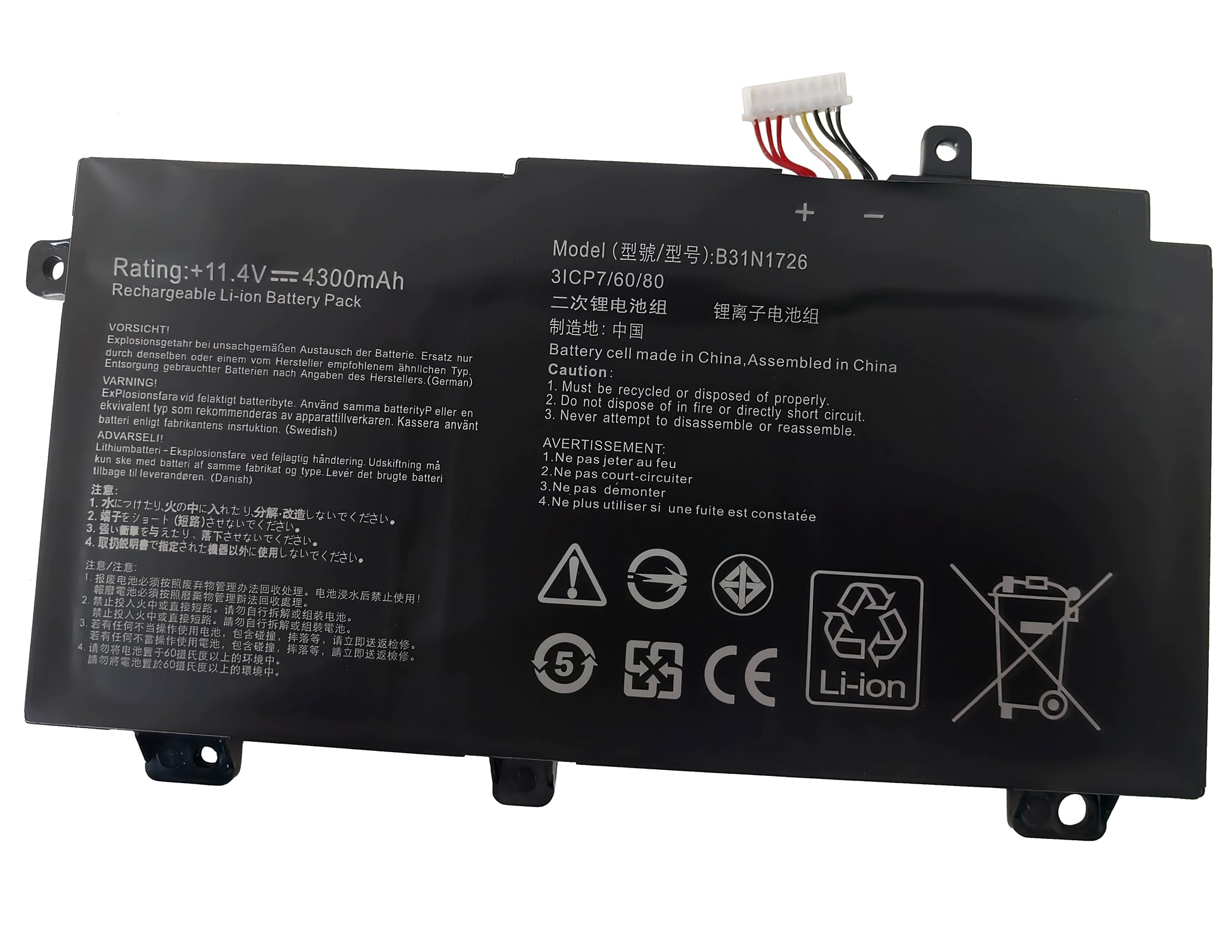 B31N1726 Batería para ASUS B31N1726 0B200-02910000 TUF Gaming FX504 FX504G FX504GD FX504GE FX504GM FX505 FX505DT FX505DV FX505DU 【Cable Corto】