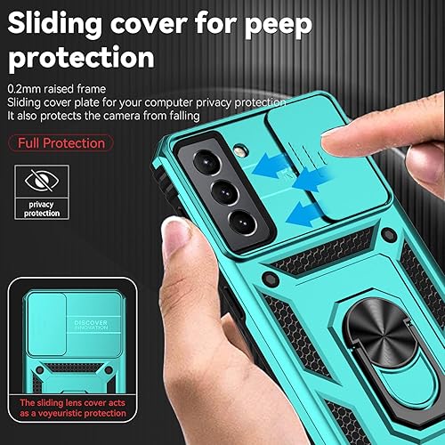 Miniatura 4 de Funda para Samsung Galaxy S21 FE 5G con cubierta para lente de cámara, protector de pantalla HD, soporte de anillo magnético probado contra caídas