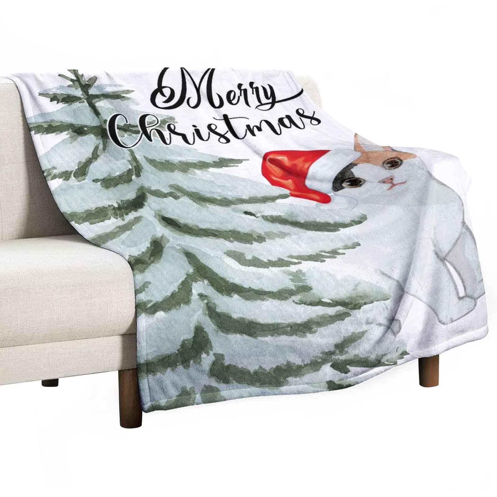 Couverture de Noël Meowy en flanelle double face et finitions haut de gamme 130x150cm
