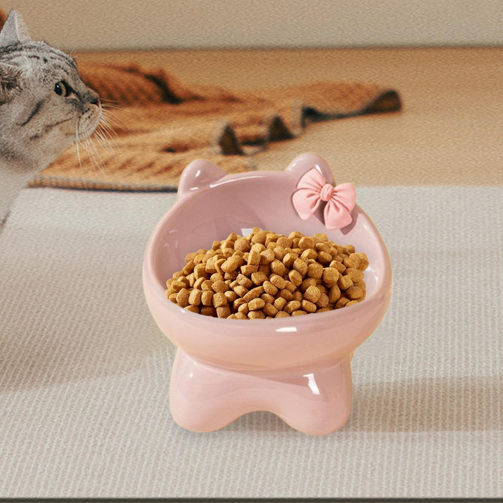Cuenco Elevado para Gatos de cerámica, Alto Inclinado para Perros, para Mascotas a Prueba de Fugas para Gatos en Interiores, pequeños Gatitos para Perros, Elevado para Gatos