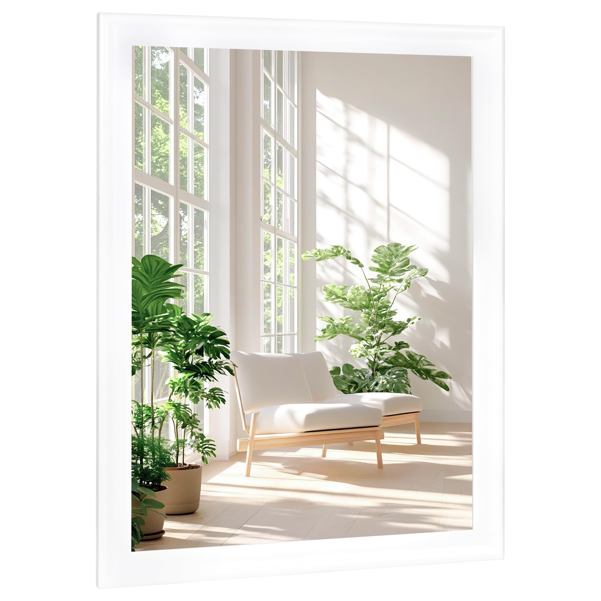 Rectangle Mirrors for Wall 30x40 Inch White Wood Framed Bathroom Mirror with Tempered Glass Shatter-Proof Mirror for Bedroom