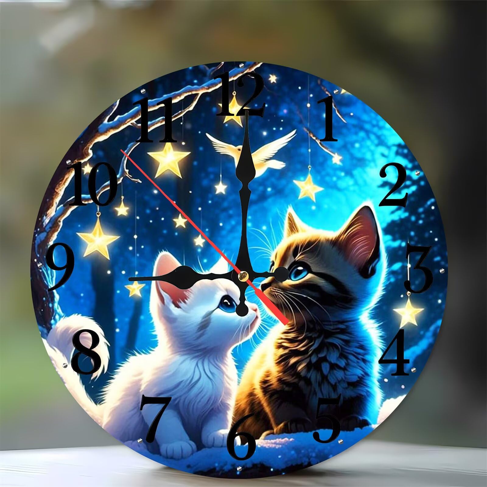 Horloge murale en bois de qualité motif chats des étoiles 35 cm décoration salon