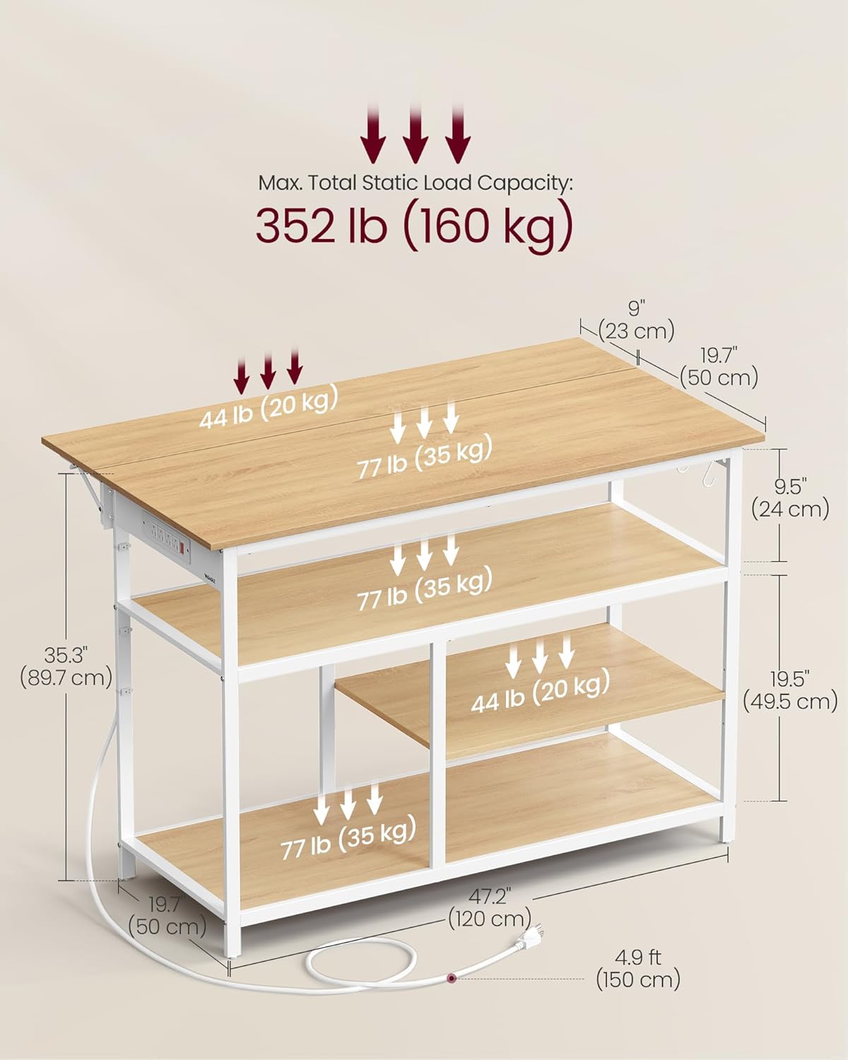 Image showing the kitchen island with adjustable feet installed, labeled Option 2
