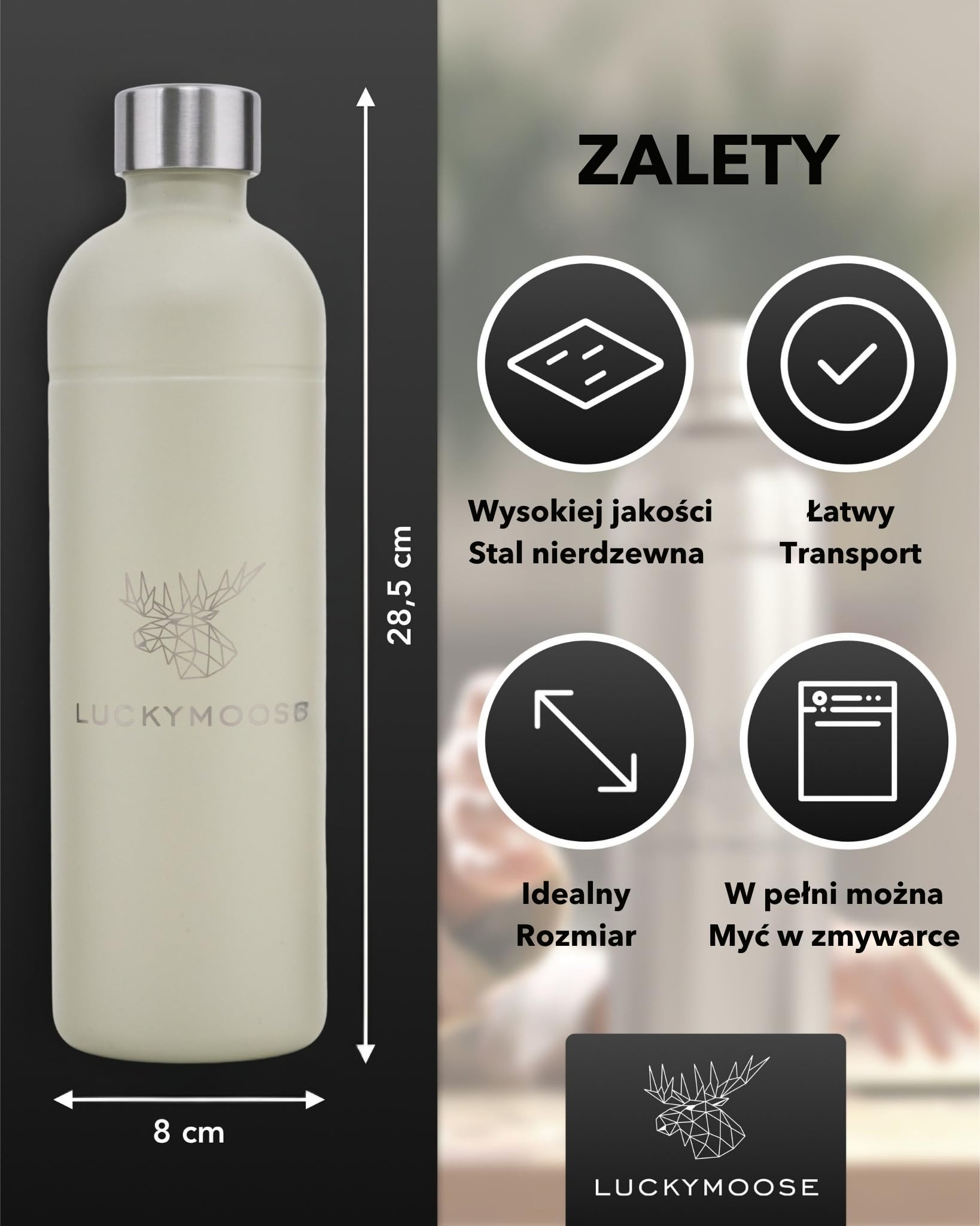 Luckymoose Infinity 4x Butelki ze Stali Nierdzewnej do Saturatora 1,25 L - Kompatybilne z serią Infinity, Aarke Carbonator 3 i Brita SodaOne - Przyjazne dla środowiska, nietłukące, do zmywarki