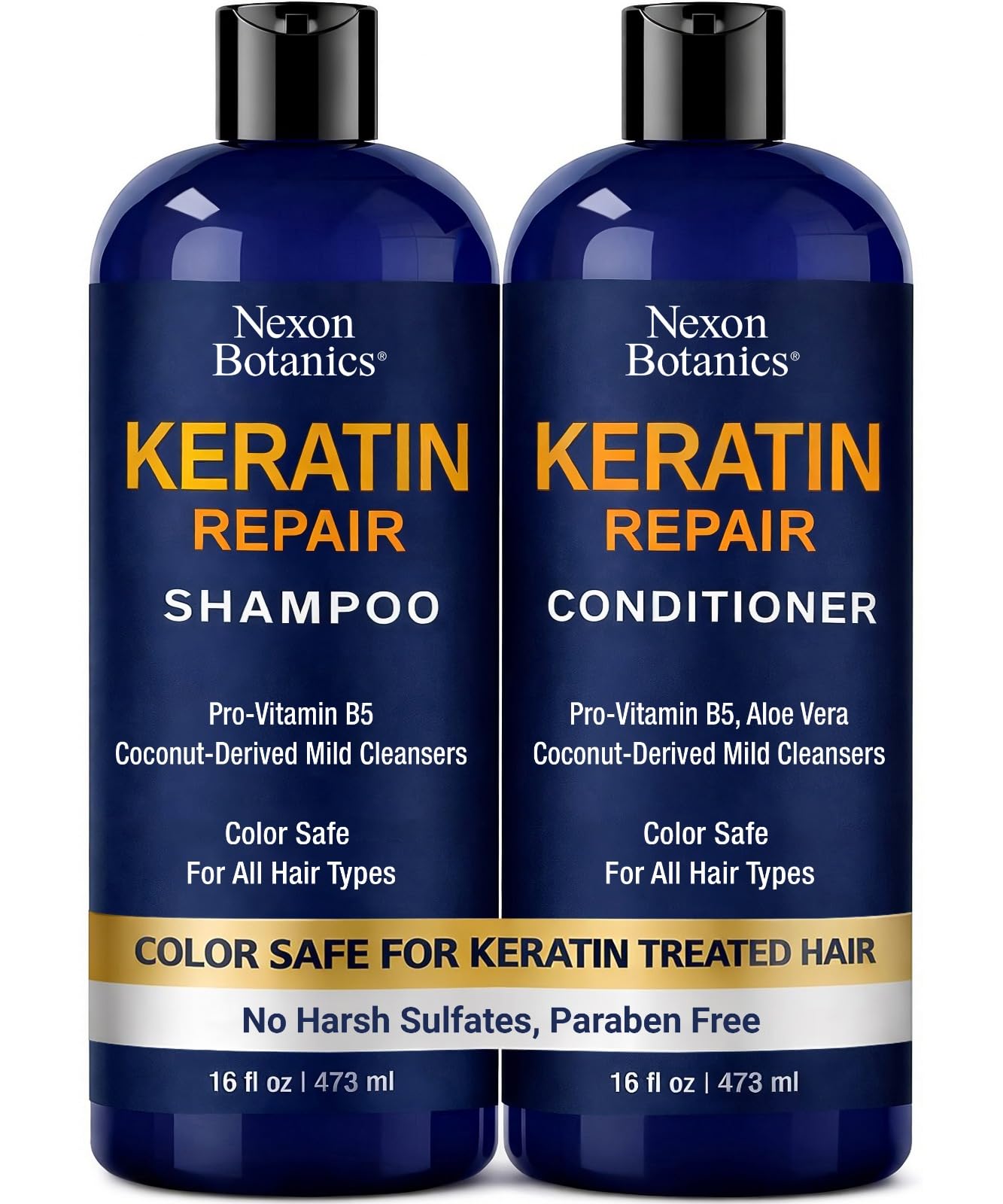 Keratin Shampoo and Conditioner Set 16 fl oz Each - Strengthening & Smoothing Care for Dry, Damaged, Frizzy or Keratin-Treated Hair - Color Protecting - Champu Cabello con Keratina - Nexon Botanics