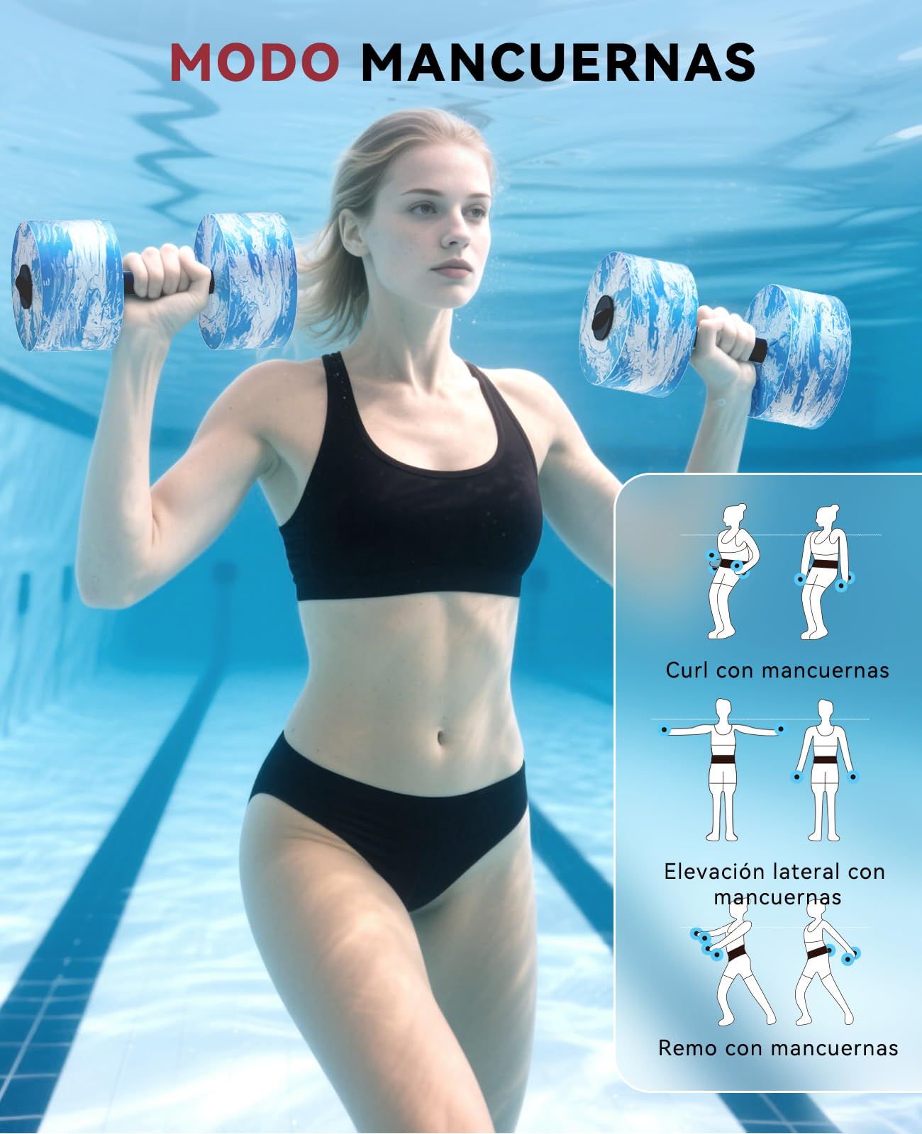 HAPBEAR Juego de 2 mancuernas Aquagym, Mancuernas Piscina, Mancuernas de Espuma EVA para Piscina, Pesas de Agua para Piscina Para Ejercicios De Yoga Acuático