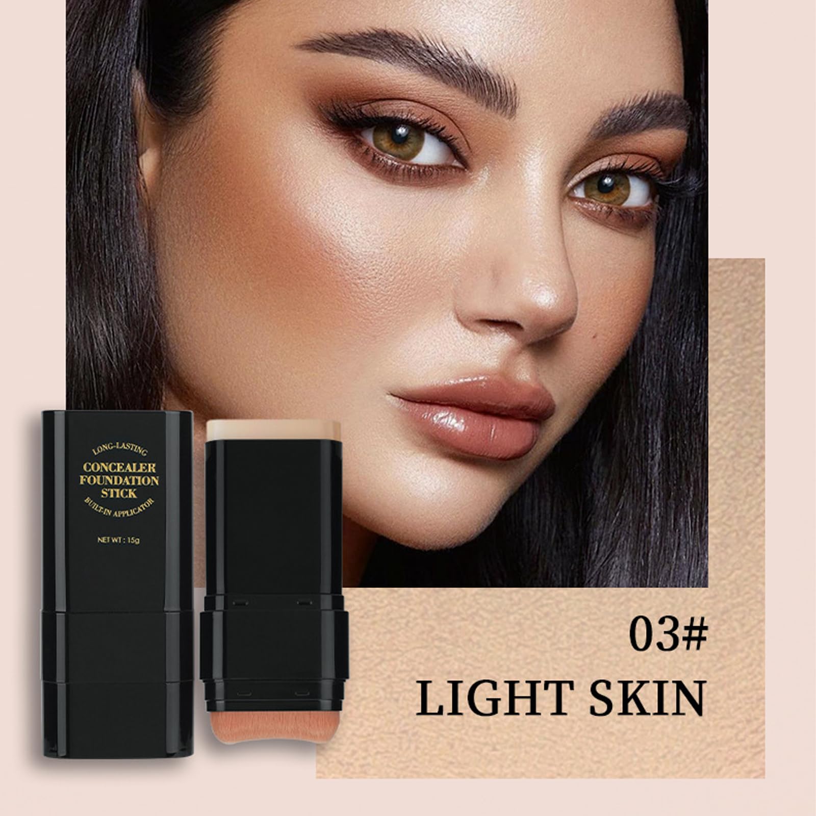 Face Foundation Stick, 2 in 1 Dual-Ended Long-Lasting Concealer Foundation Stick with Brush, Hydrating Contour Sticks Matte Korean foundation Full Coverage for Beauty Face Makeup (03#Light skin tone)