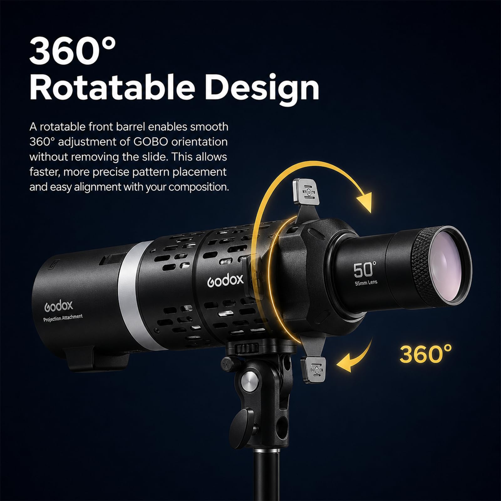 Godox FP-R-36 - Proiettore flash per flash a testa tonda, 36° flash proiettore per V1 V1Pro V100 AD100Pro H200R, rotazione a 360°, 4 pale, alloggiamento in metallo, per gobos e pellicole colorate