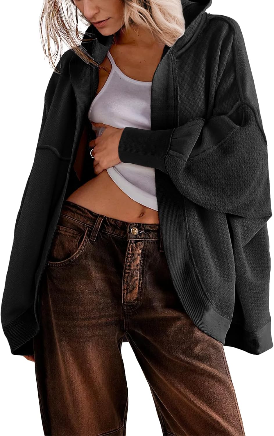 Women' s Drop Shoulder Sweatshirt Fall Clothes Oversized Shrug Long Cardigan Coat Active Loose Casual Outwear