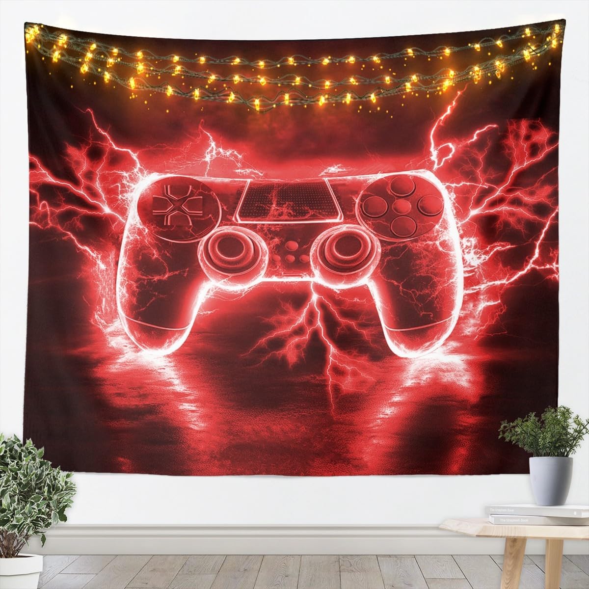 jejeloiu Red Gamer Tapestry XLarge 70"x92" Kids Gaming Wall Art for Bedroom Living Rooms, Gamepad Wall Hanging Blanket Breathable Soft Lightweight Room Decor