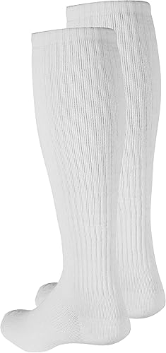 Vista 44 de NuVein Calcetines de compresión, soporte de 15-20 mmHg para hombres, pie acolchado acolchado, altura a la rodilla, puntera cerrada, blanco, XL