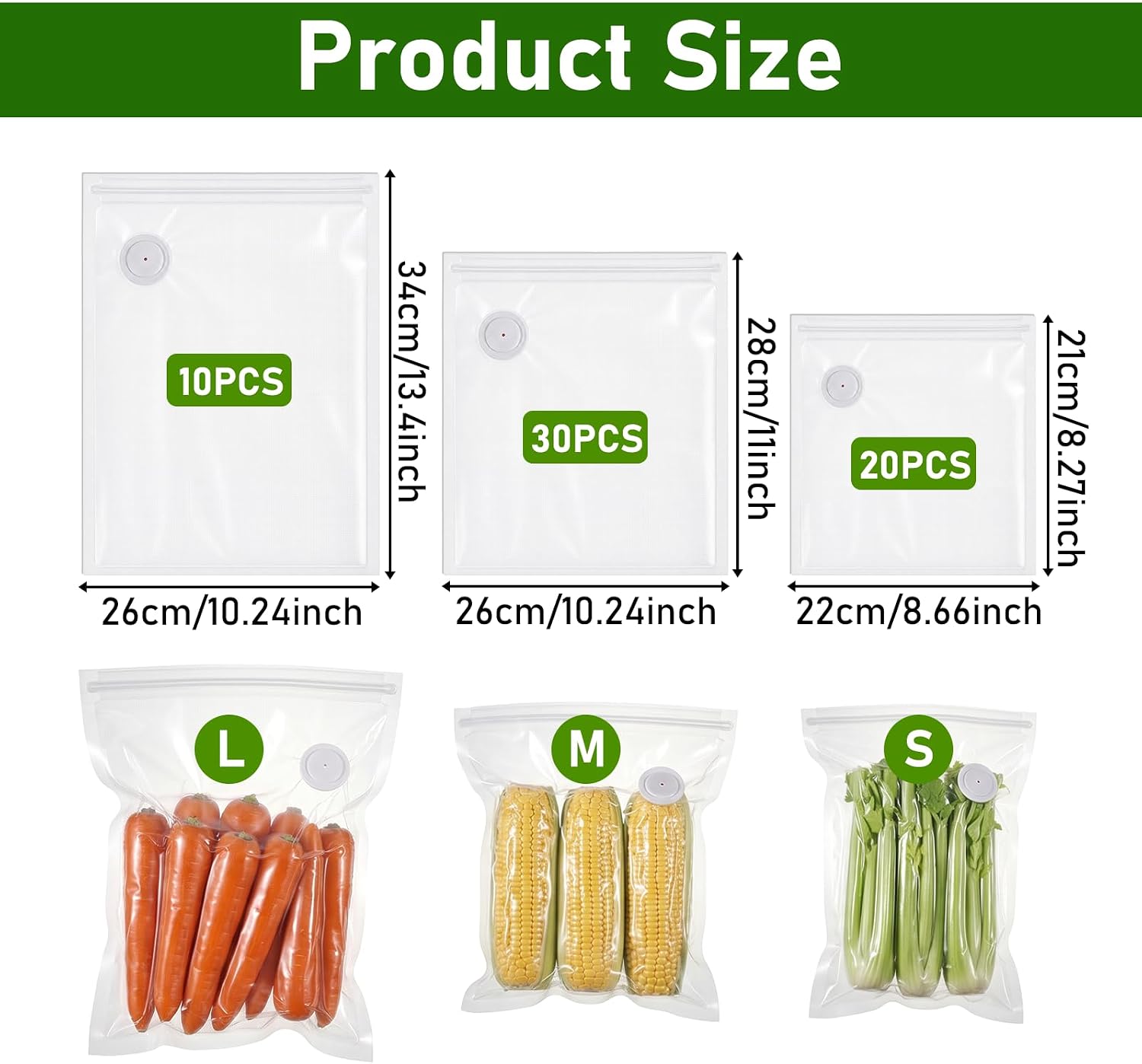 60 Pcs Vacuum Sealer Bags for Food, Reusable Food Storage Bags