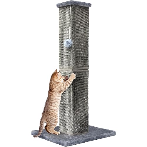 Cat Scratching Post 32 Inch for Indoor Large Cats and Kitten, Nature Sisal Tall Cat Scratch Post, Sisal Cat Scratcher Improve Cat's Scratching Habits and Protect Your Furniture, Dark Grey
