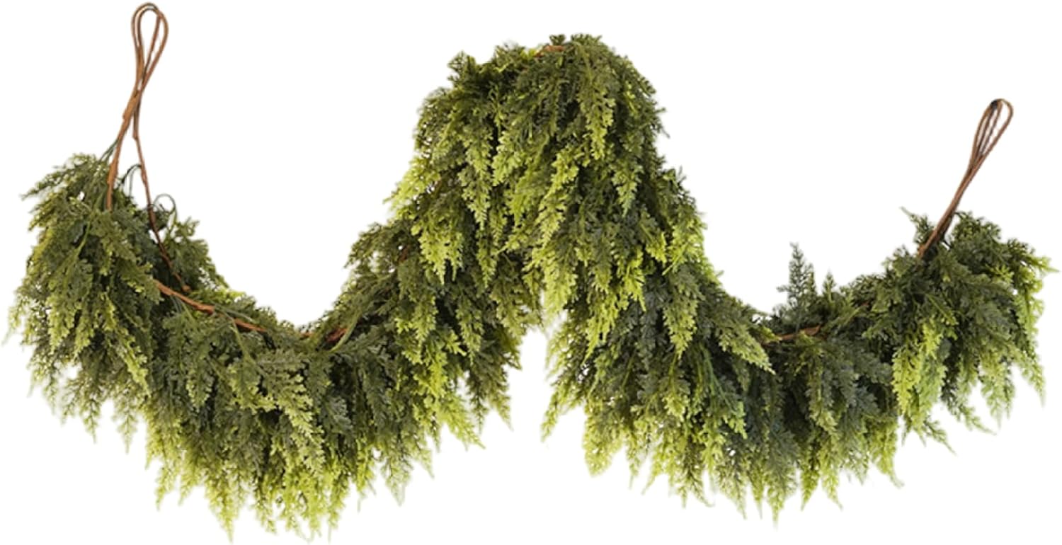 Cedar Garland Artificial Realistic|Norfolk Pine Garland Artificial Realistic Christmas Real Touch Winter Christmas Decorations for Mantle, Table, Wall, Tree, 6ft