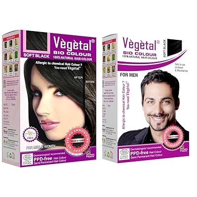 Vegetal Bio Colour Experience Soft Black 150 gm And Beard Color 25 gm for Men, Natural And Ammonia-Free, PPD-Free, 100% Organic, and Herbal Complete Kit Included