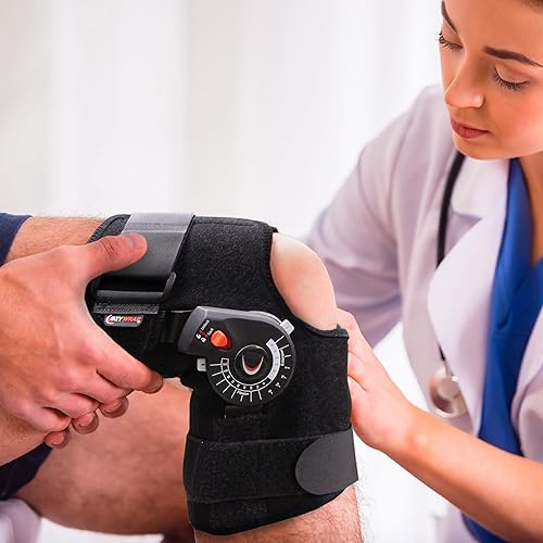 Miniatura 6 de Rally ROM Rodillera con bisagras, soporte de rodilla de compresión ajustable con bisagras ROM extraíbles y control de flexibilidad de bloqueo de