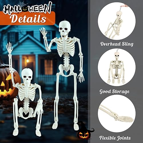Miniatura 3 de 4 piezas de esqueleto de Halloween decoración de esqueleto posable tamaño completo esqueleto de Halloween esqueleto de plástico con articulaciones