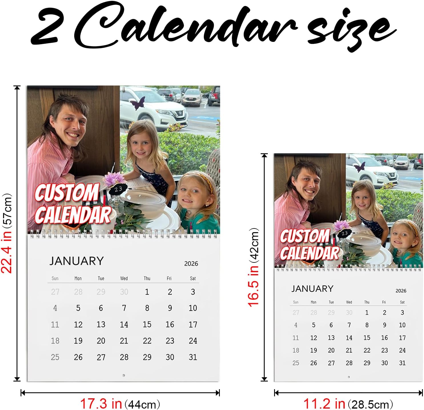 Custom Photo Wall Calendar 2026 - Print Your Own Photo Calendar - 2026 Personalized Wall Calendar - 17.3" x 22.4" (Open) - For Office Home Decor Party Birthday Christmas Gift