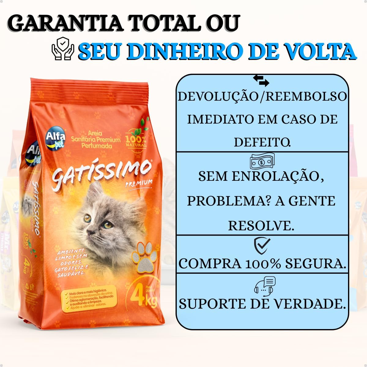 Kit 5 Areia Higiênica Sanitária Para Gatos 4kg Gatissimo Perfumada Premium Natural Alfa Pet