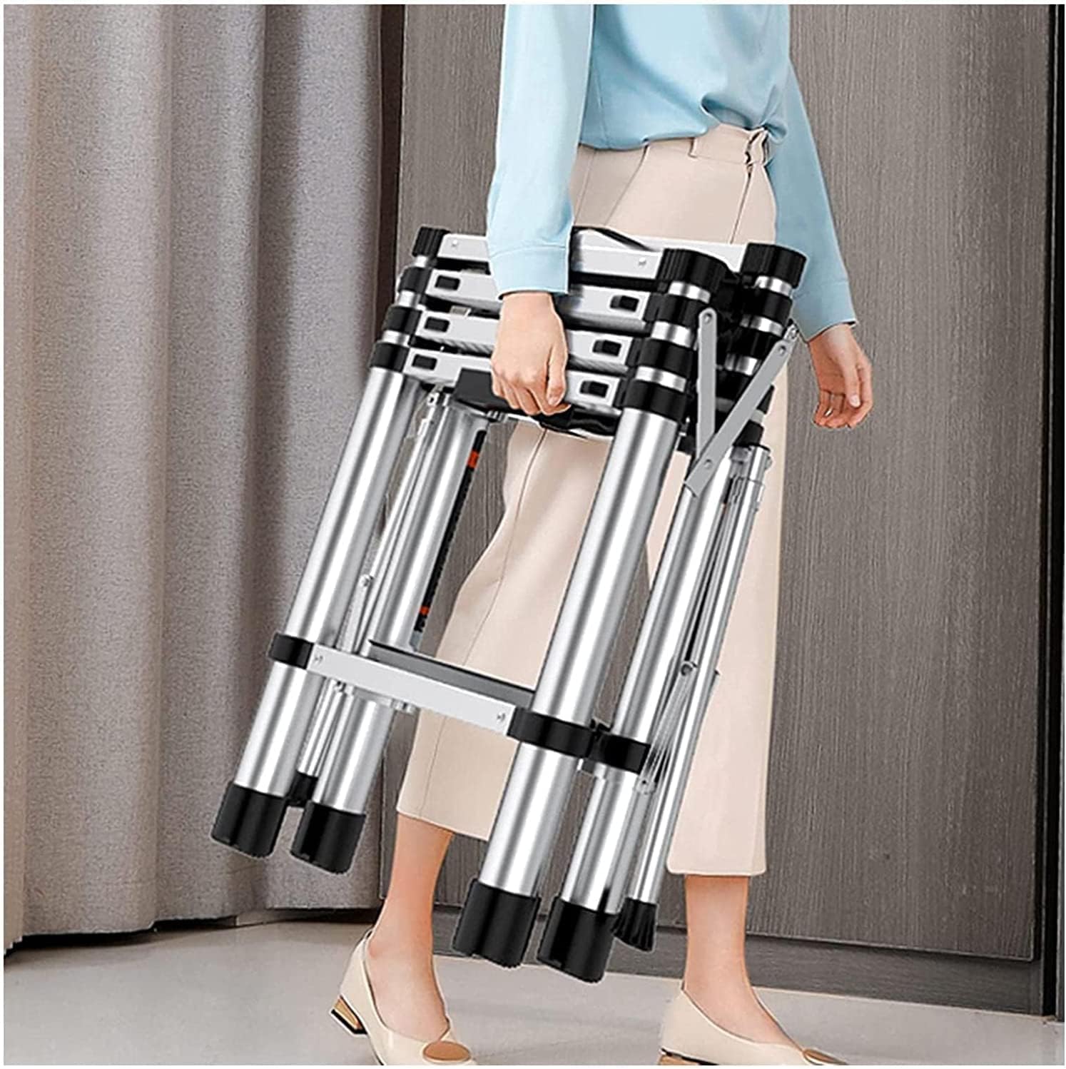 Step Ladder Folding Step Stool Extension Ladder Telescopic Step Ladder Aluminum Ladder One-button Retraction Extension Ladder Portable Folding Ladder For Home Folding Ladder Telescoping Ladder ( Color