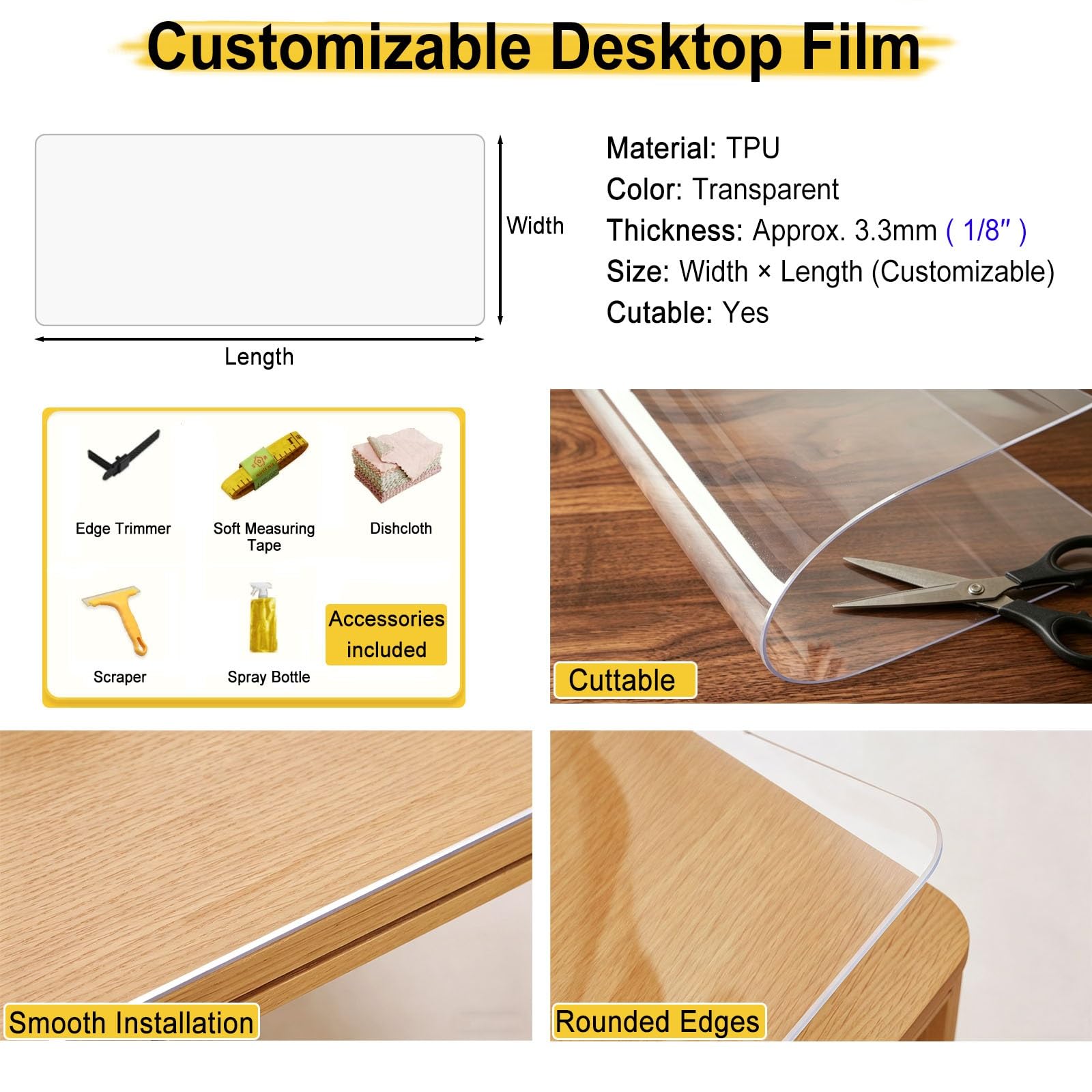 transparent klebefolie selbstklebende Transparente Schutzfolie Für Schreibtische, Hitzebeständige Kücheninselmatte, Zuschneidbare Oberflächenabdeckung Für Nachttisch/Couchtisch(70x200cm/27.6x78.7in)