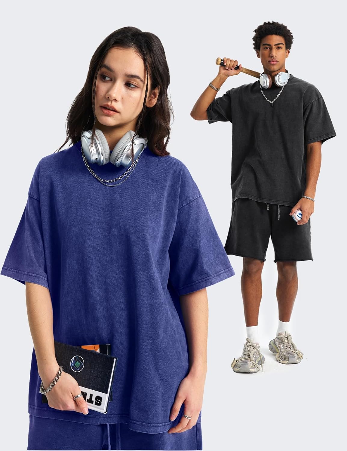 Wyeysyt 3 Pack Oversized Tshirts for Women Vintage Washed Baggy Tees Cotton Short Sleeves Acid Shirts Unisex Tops - Image 2