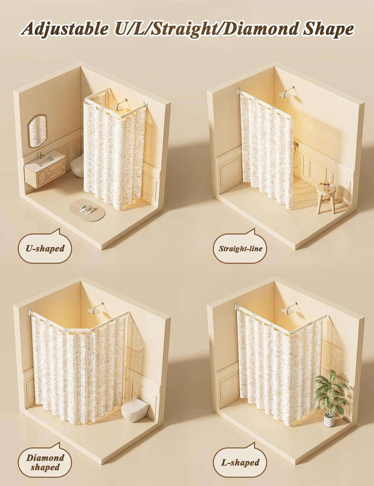 Tringle Rideau Douche sans Percage Pliable avec Double Ventouses