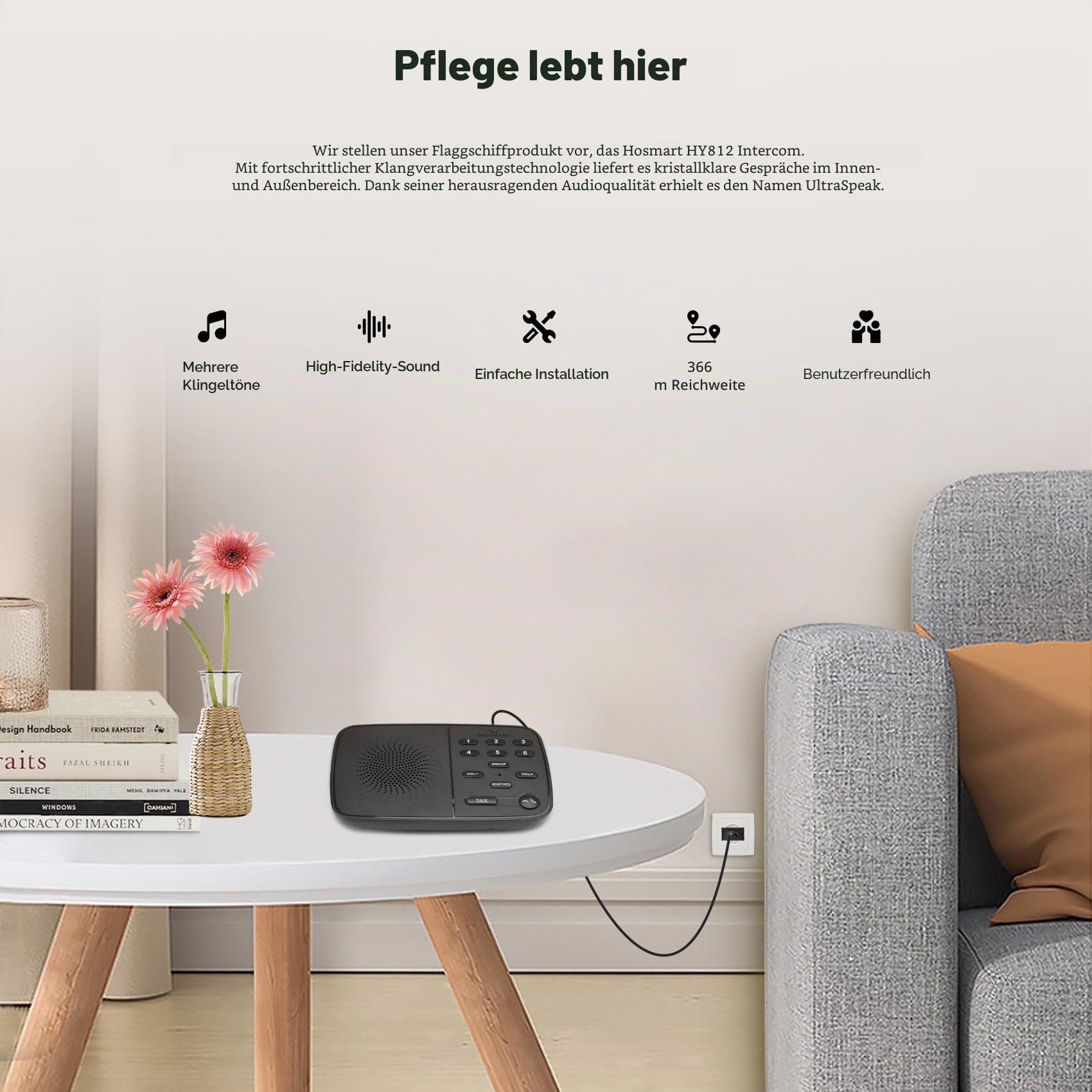 Hosmart Intercoms Wireless for Home UltraSpeak Pro, 2024 Full Duplex Wireless Intercom System for Business, Room to Room Intercom, Zwei-Wege-Echtzeit-Gegensprechanlage mit 1200 Fuß Reichweite (6