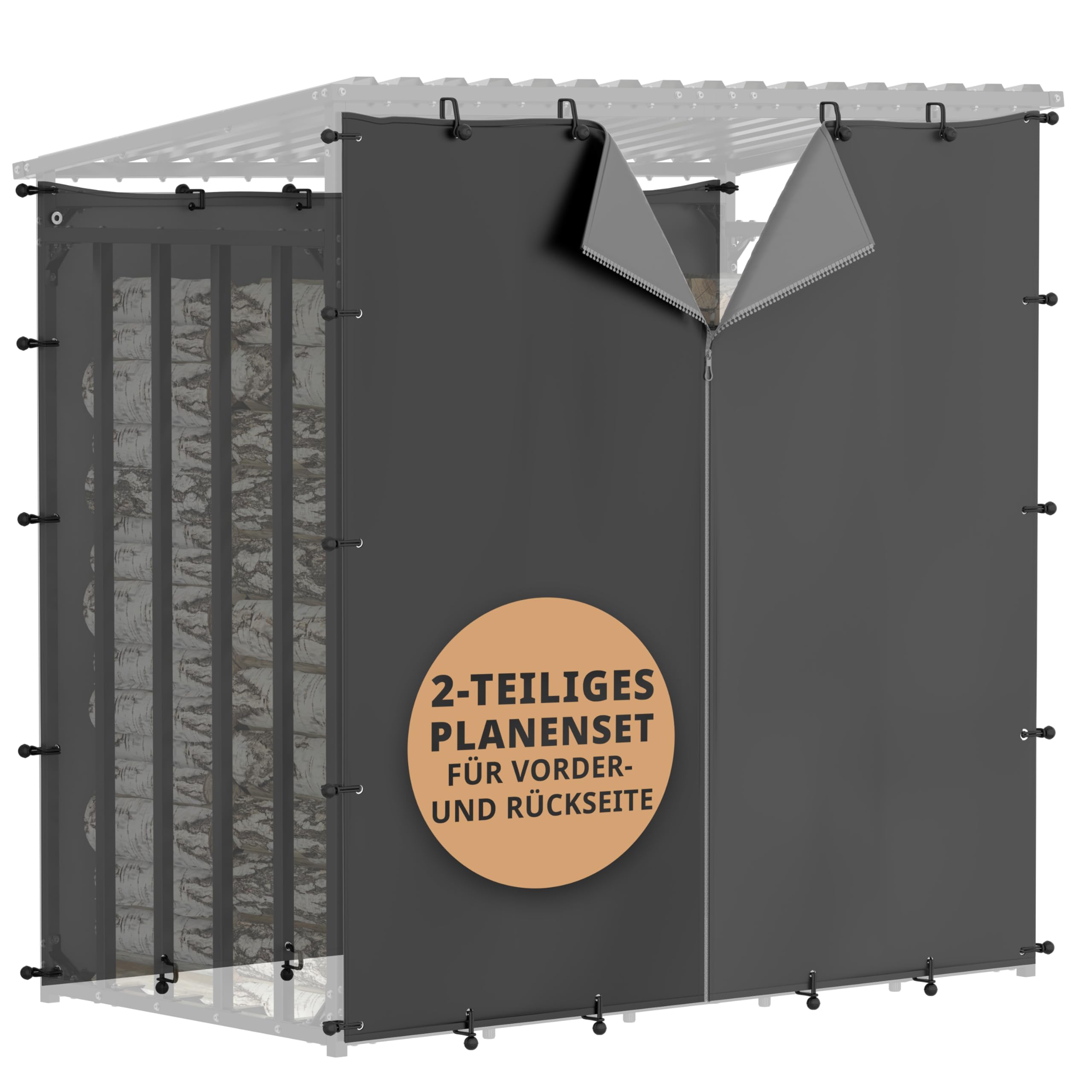 Kaminholzregal Abdeckplanen Set Vorderseite Rückseite für 70cm und 100cm Feuerholzregal
