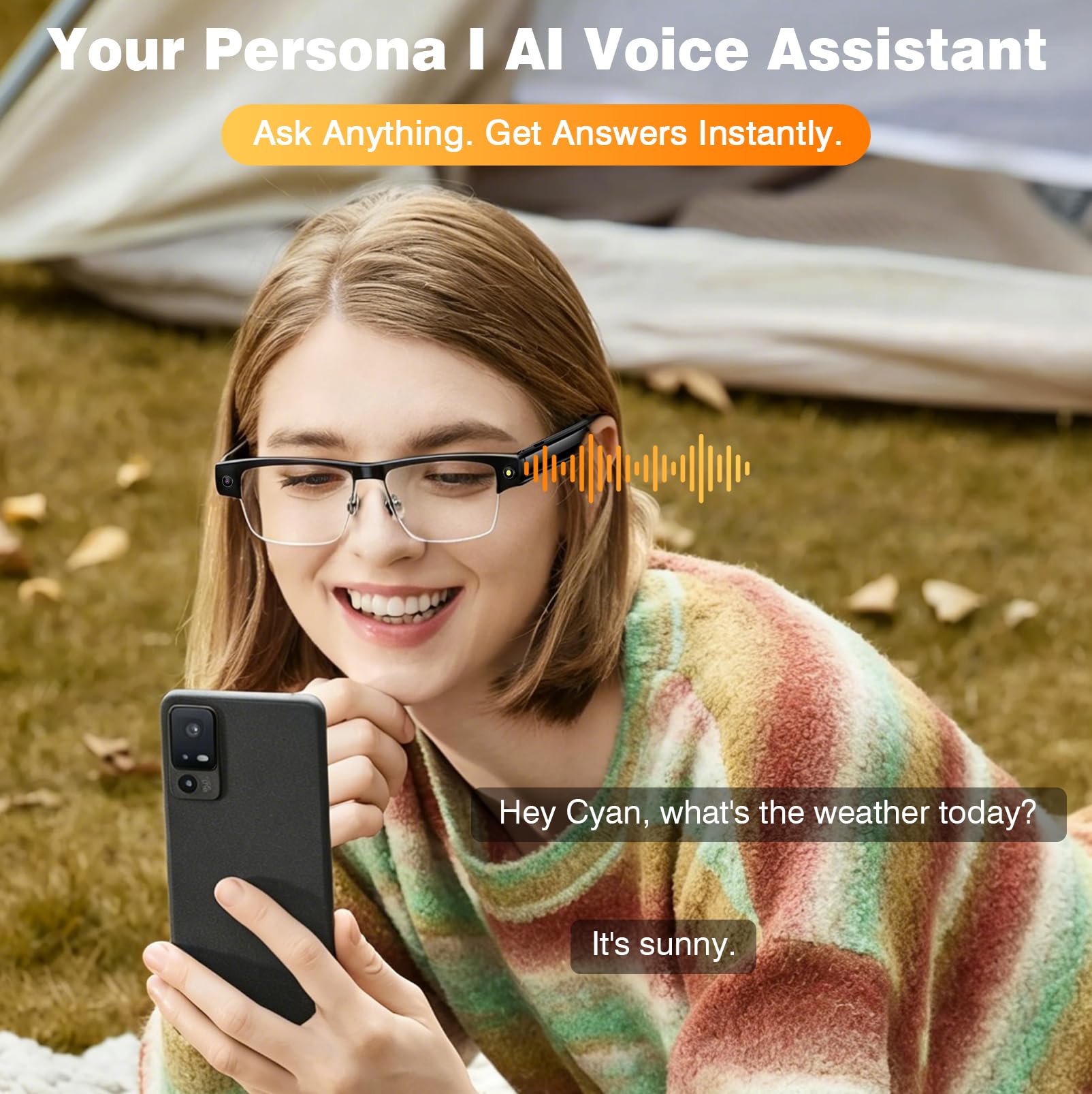 AI Smart Glasses 4K HD-Kamera, 800 W Anti AI Smart Camera Brille, Kamera-Brille mit Videoaufzeichnung, Simultanübersetzung, A-I Objektidentifizierung, ChatGPT Integration, Photochromic Lenses