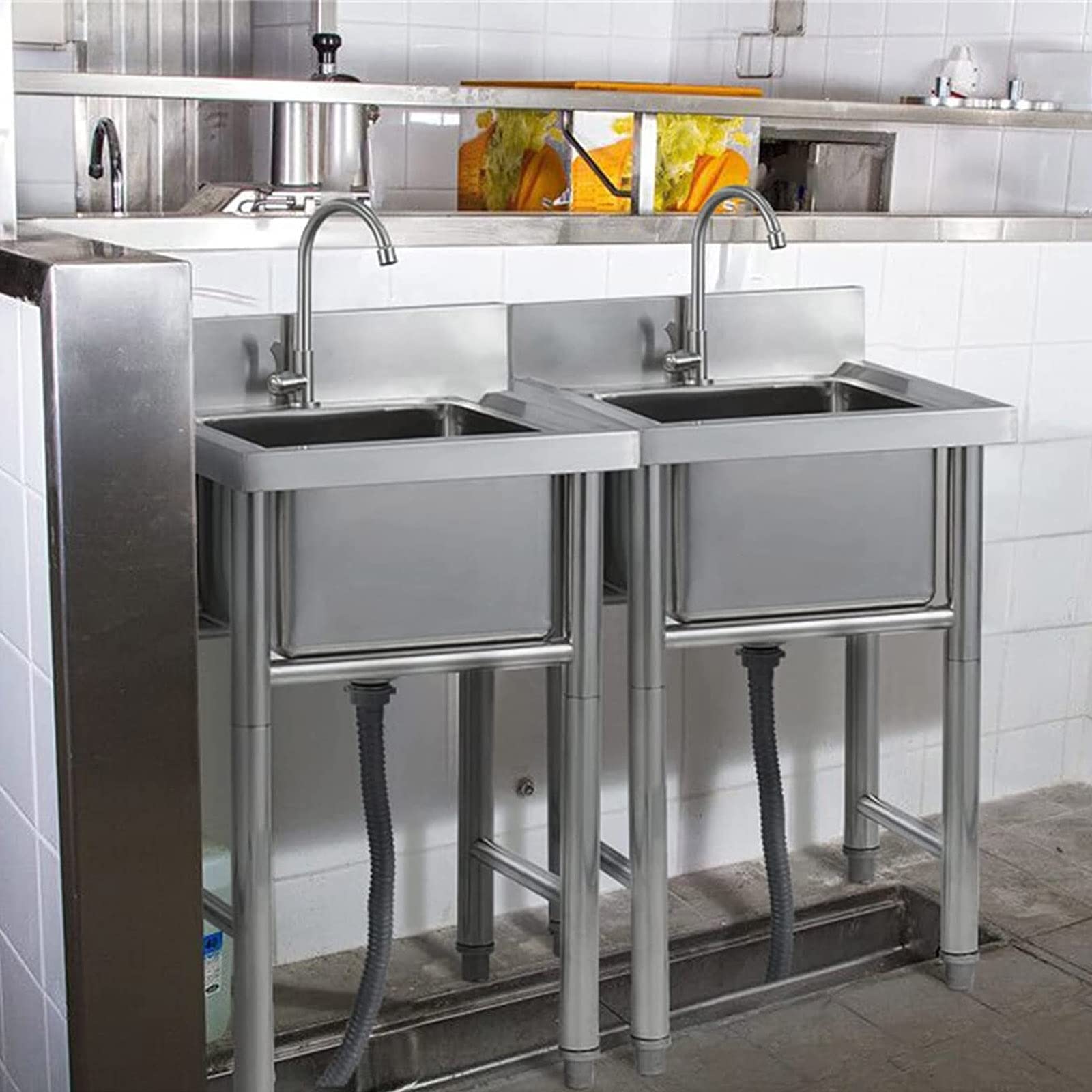 Gewerbliches Spülbecken für Küche und Garten, freistehend, Edelstahl-Set mit Armatur, zum Waschen von Wäsche im Hinterhof