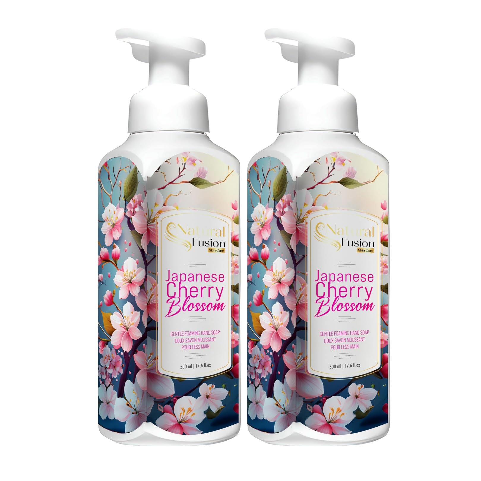 Natural Fusion Liquid Foaming Hand Soap | Moisturizing Foaming Hand Wash for Bathroom and Kitchen | Remove Dirt & Effective Germ Protection| Luxurious Foaming Hand Wash (Cherry Blossom Pack 2)