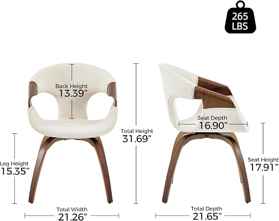 Zouron Mid-Century Swivel Dining Chair, Fabric Upholstered Accent Chairs with Bentwood Arms & Legs, Padded Armchair with Backrest for Kitchen, Dining Room, Living Room, Beige