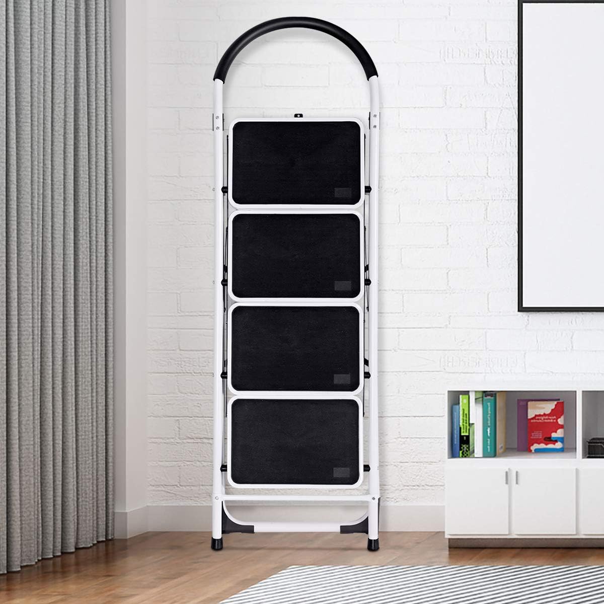 New Deal Giantex 4 Step Ladder, Folding Step Stool with Anti-Slip Pedal Platform, Metal Frame, Rubber Hand Grip, 330Lbs Capacity Portable Multipurpose Ladder for Home Kitchen