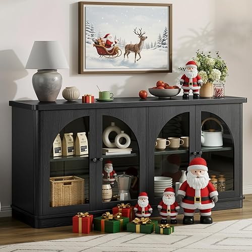 ONBRILL 63 Inch Sideboard Buffet Cabinet, Modern Arched Buffet with