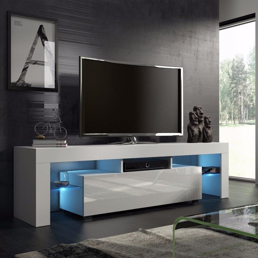 GOGOUP Fashionable Design TV Stand Home Living Room LED TV Cabinet Decorative Entertainment Center Media Console Furniture High Gloss White