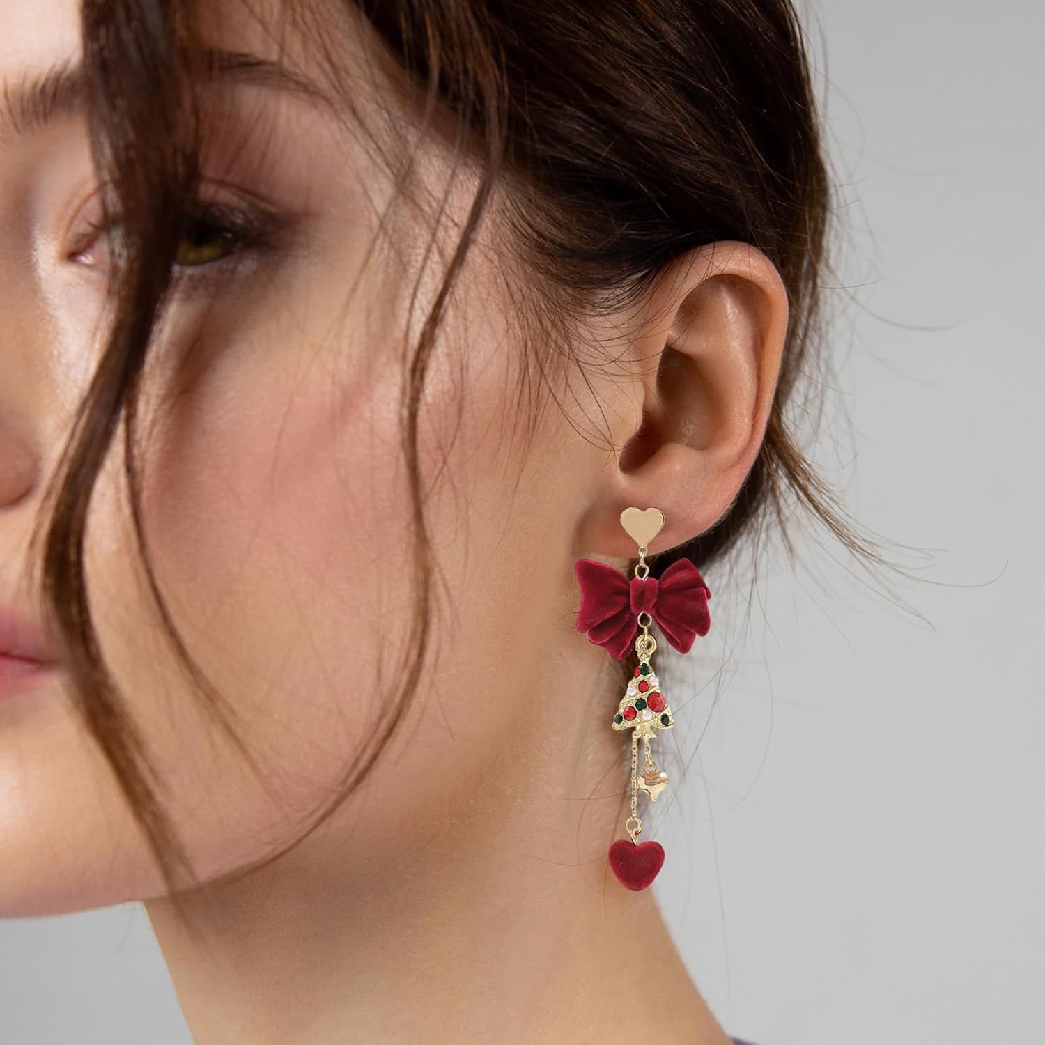 2 PCS Christmas Stud Earrings S925 Sterling Silver Holiday Earrings Cute Christmas Tree Reindeer Earrings Dangle Stud Earrings Xmas Festive Jewelry Gifts for Women - Image 2