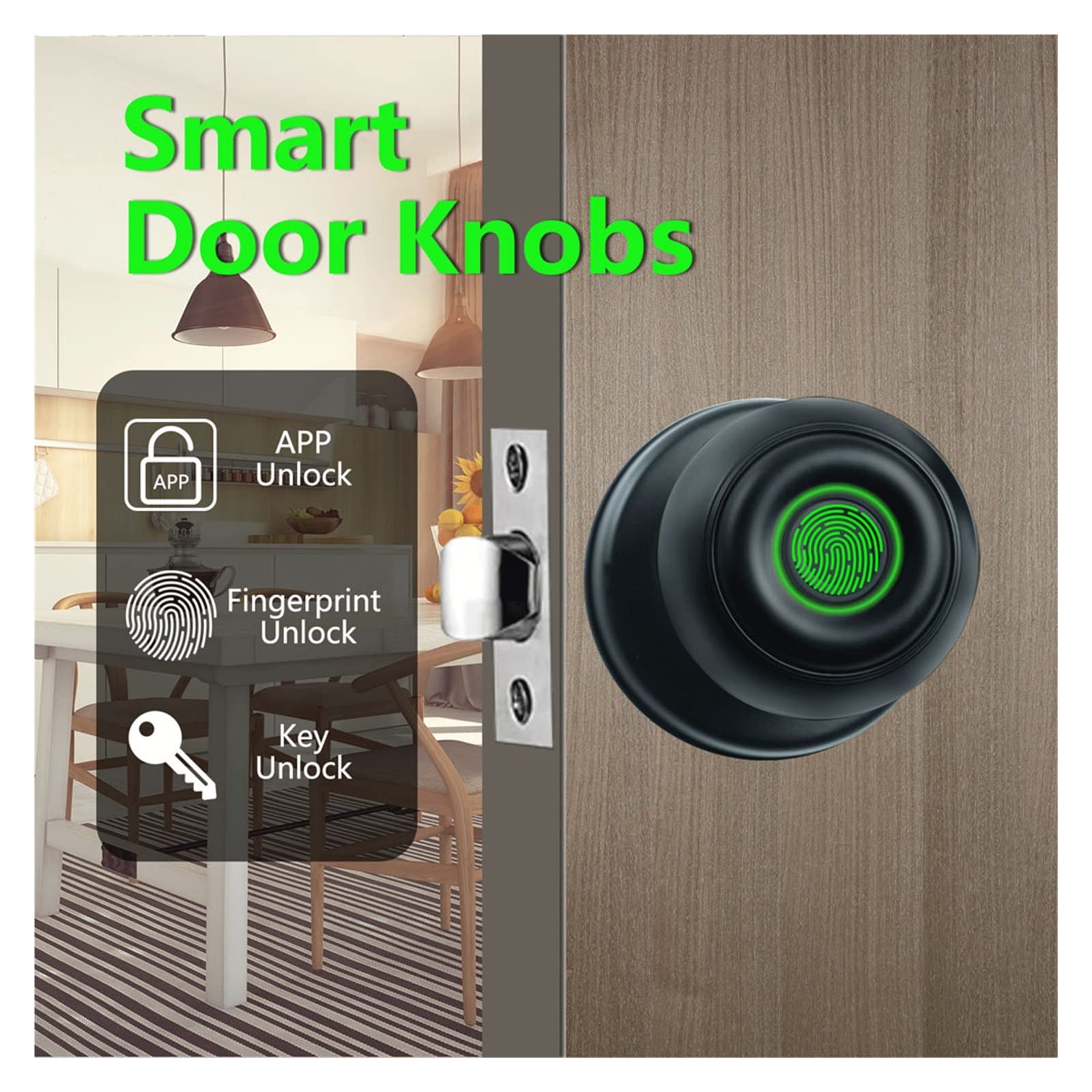 Serratura Smart, Tuya Smart Door Lock Manopola di Blocco Elettronica Biometrica Dell'impronta Digitale Keyless Entry App Key Fingerprint Unlock,Smart Lock Facile da Installare(Noir)