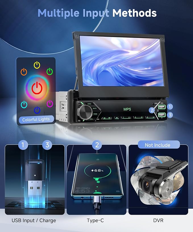 Radio para auto con pantalla retráctil 7" Carplay Android Auto miniatura 6