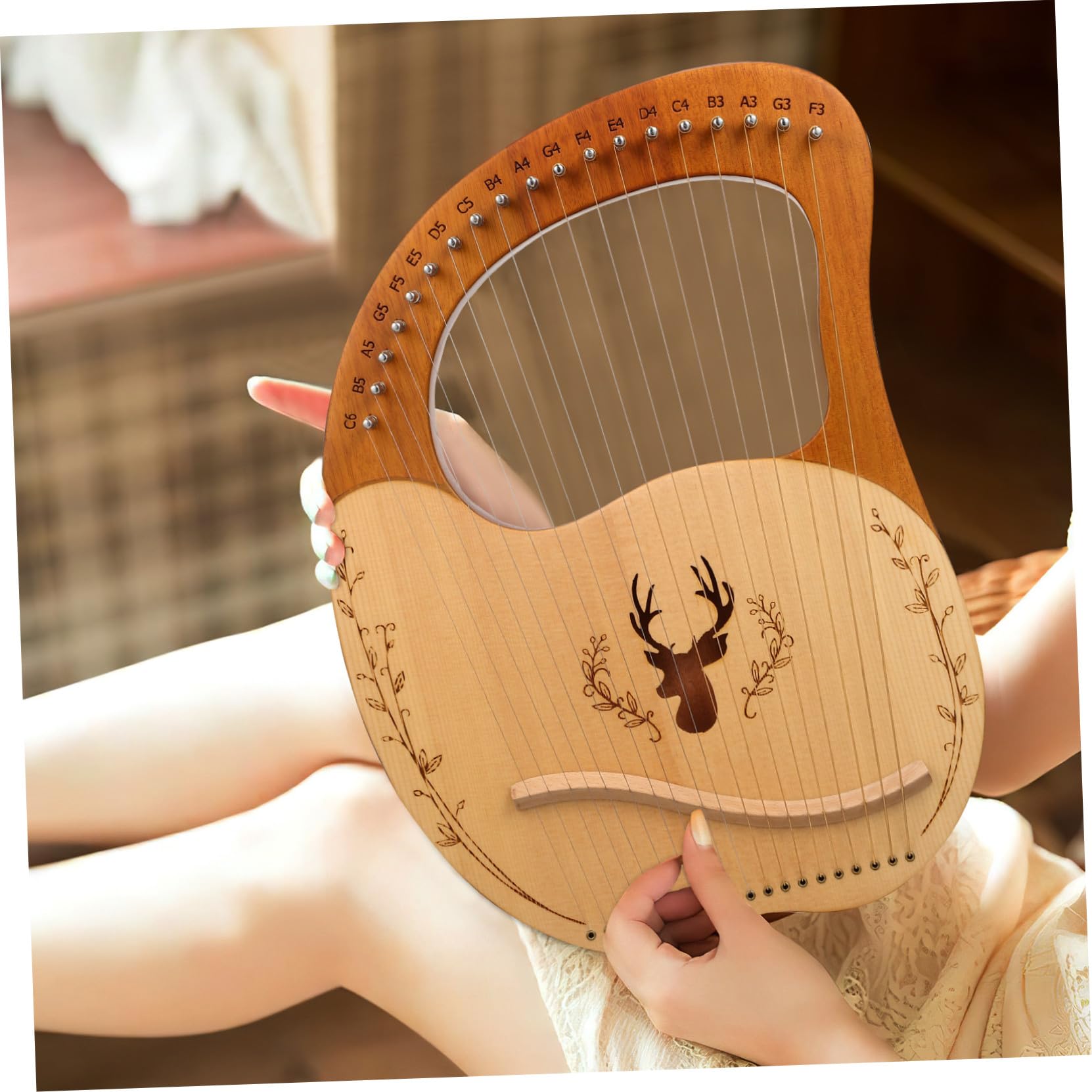ifundom Set di Lira Musicale con 19 Corde in Legno, Chiave di Accordatura e Borsa per Trasporto, Suono Chiaro e Morbido per Principianti