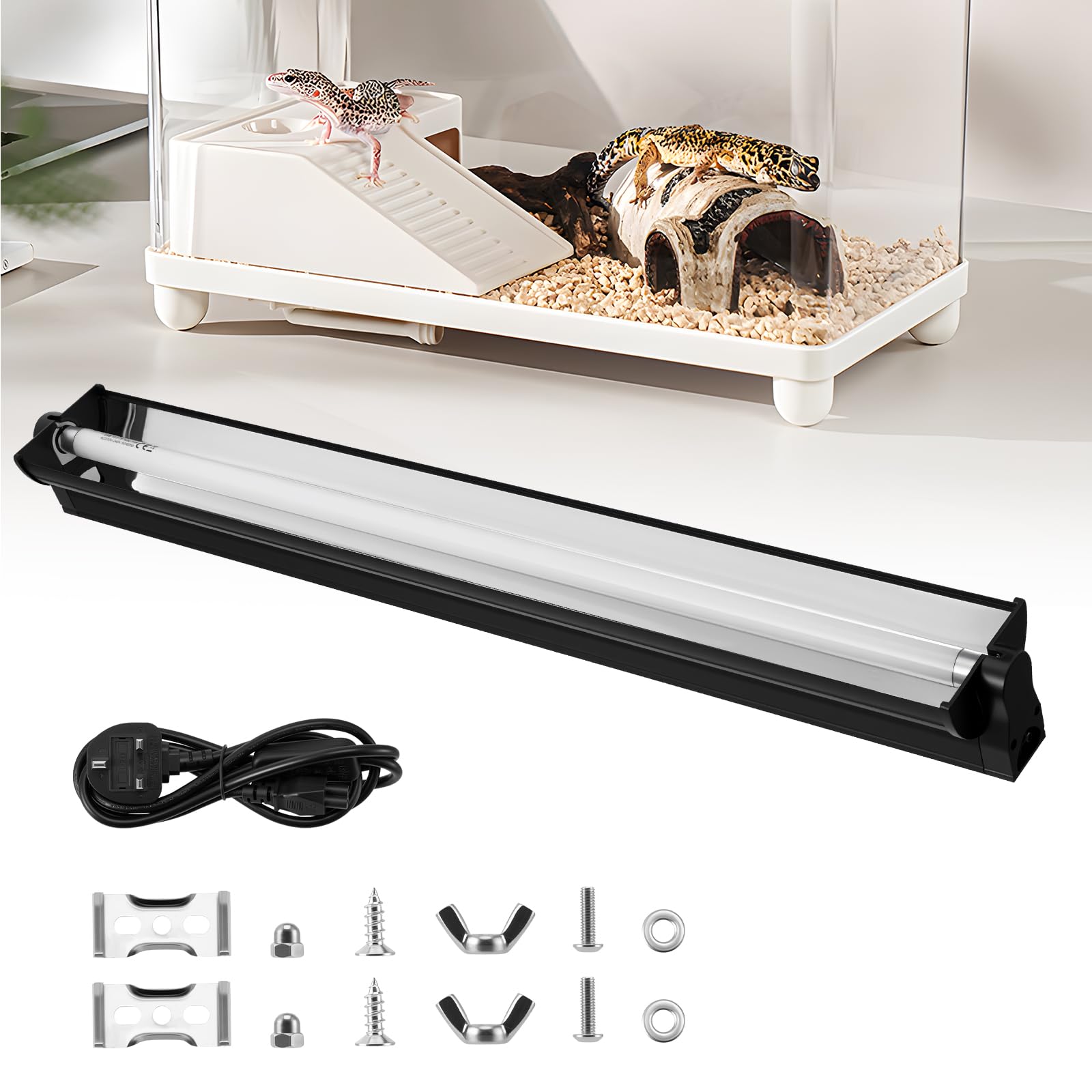 T5 Reptile Light Tube, 24W 10.0 UVB Light Reptile Kit for Tropical Desert, 21.7Inch Reptile Light Fixture UVB Strip Lamp for Bearded Dragon, Lizard, Turtles, Tortoise, Gecko, Lighting Combo Kit