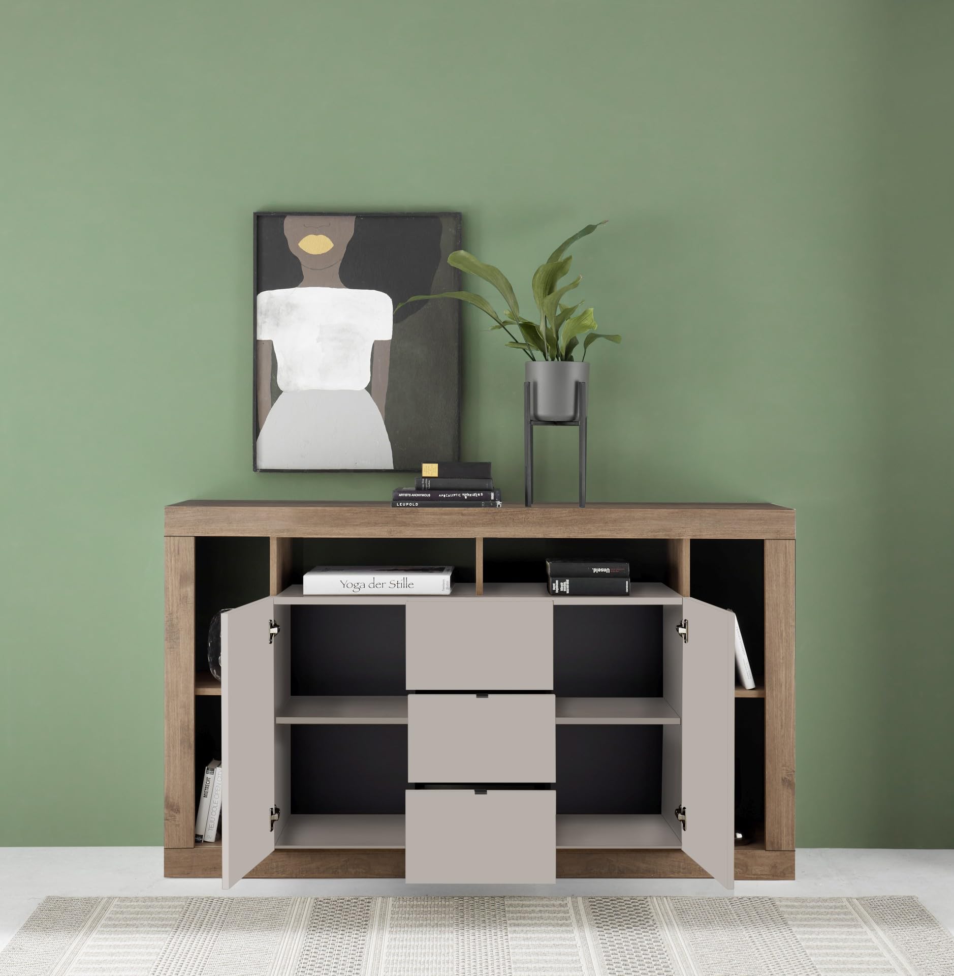 Web Convenienza Madia con 2 Ante e 3 Cassetti - Made in Italy - Credenza Contenitore Collezione Rimini per Soggiorno, Cucina, Ingresso e Sala da Pranzo Mobile Design moderno - Mercure/Cashmere